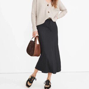 Madewell Women's Black Leopard Jacquard Drawstring Midi Slip Skirt